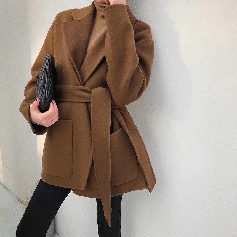 Winter Clothing New Manual Double-sided Velvet Wool Coat  Female Short Coat Frenulum Woolen Jacket Coats Wool Coat Women Coat