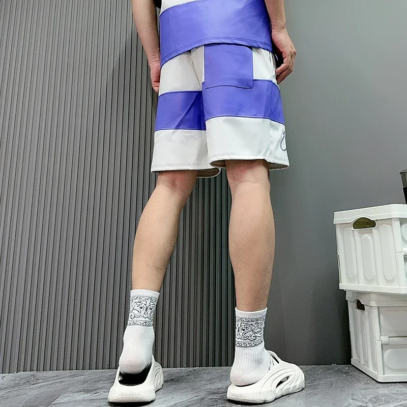 Splice Color Stripe Pu Leather Lapel Collar T Shirt Black Purple Red Polo Shirt Men Women High Street Casual Short Sleeve Tops 11 S093ad17521584299bb5ed614a4922f4d5