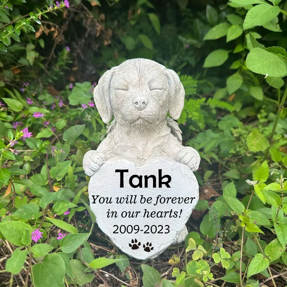 

Angel Dog Holding Heart Memorial Stone, Dog Garden Statue Pet Headstone, Custom Pet Grave Markers for Dog, Pet Cat Sympathy Gift