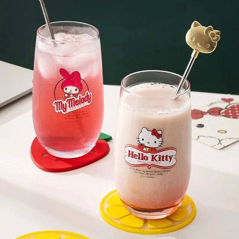 Sanrio Anime Hello Kitty Glass Mug Water Cup 370ML Kawaii Melody Cinnamoroll Glass Large-capacity Teacup High Value Water Cup
