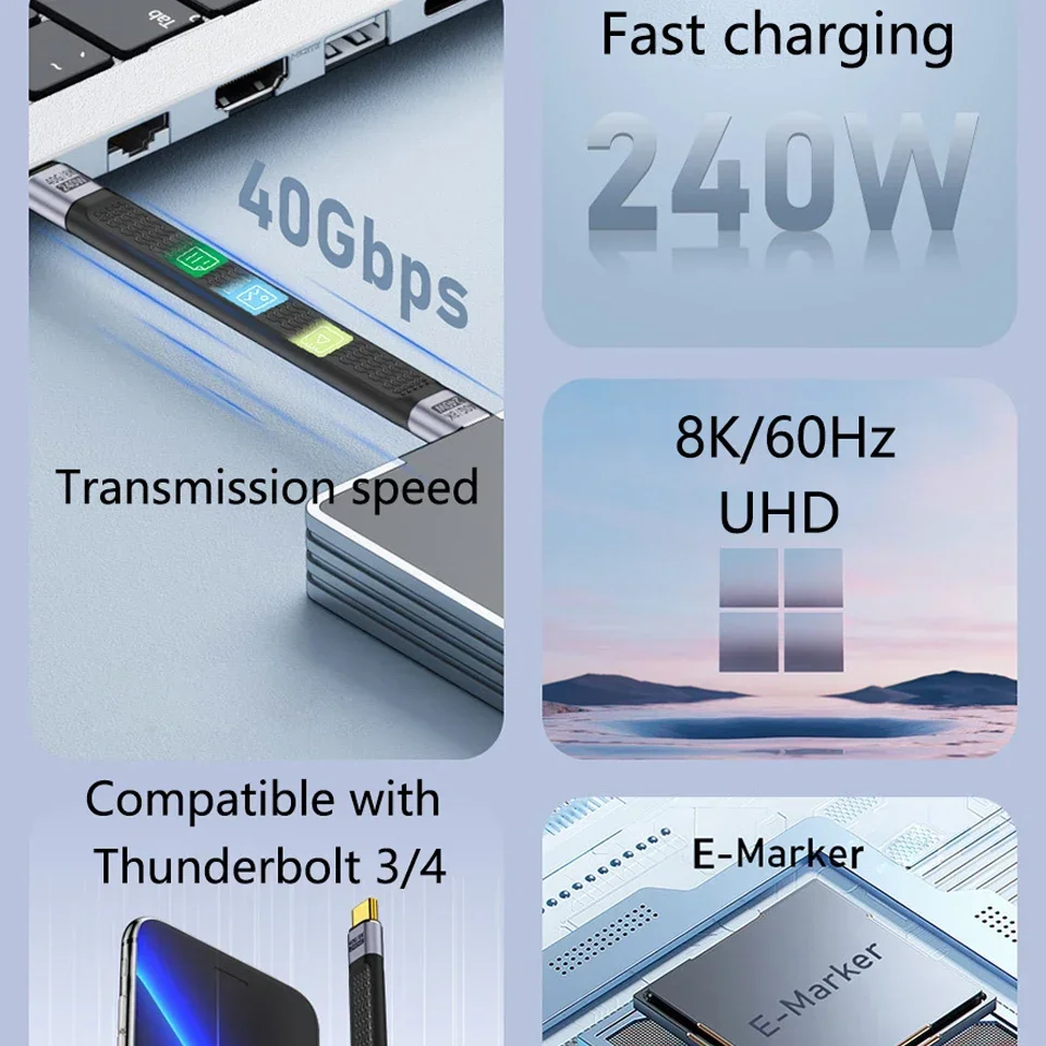 USB4  ̺ ȣȯ Ʈ 3, 4, 40Gbps,  15  ƽ, SSD ͸, USB C C Ÿ Ʈ ̺, 240W, 8K60Hz