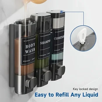 300ML * 3 ABS TripleแชมพูและConditionerติดผนังเครื่องจ่ายสบู่เจลอาบน้ําไม่มีเจาะสําหรับห้องน้ํา 2