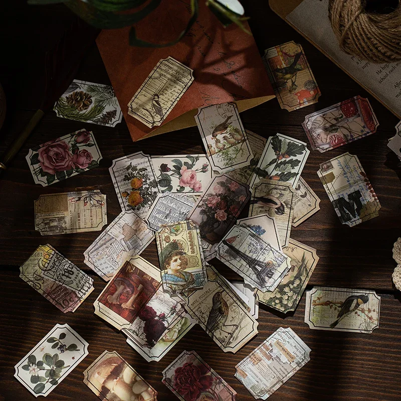 Decorative Stickers 40pcs/lot Plant Flower Bird Ticket Paper Vintage