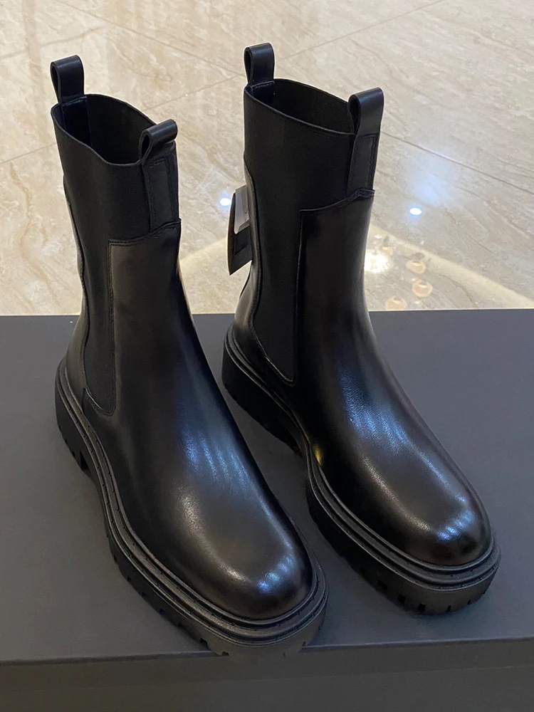 Moirnc Dutti Women Chelsea Boots Women Black Leather Short Boots 