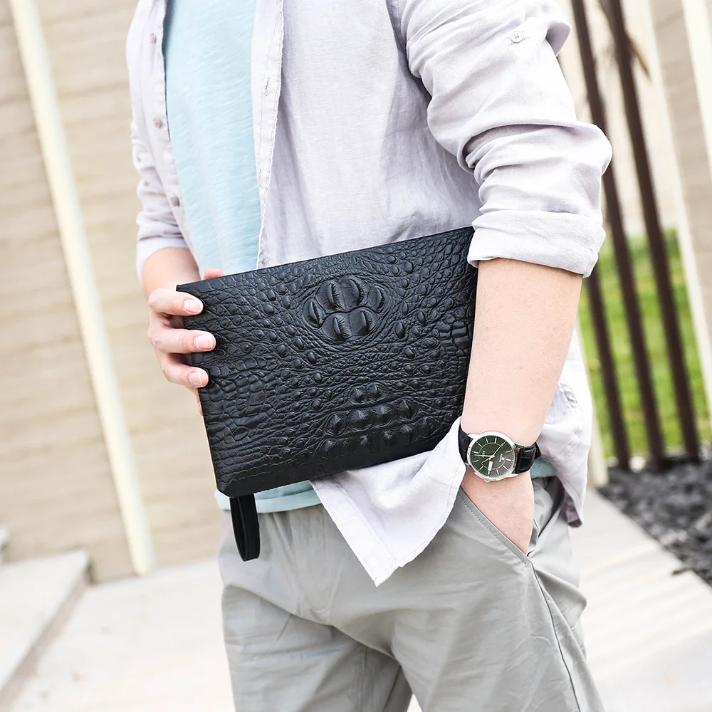 Men's hand bag Alligator Pattern large capacity casual hand-held bag with leather cover layer, letter package, file grab sac