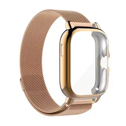 Dual Function Metal Magnetic Strap and Protective Case for Amazfit Bip 5 (Rose gold)
