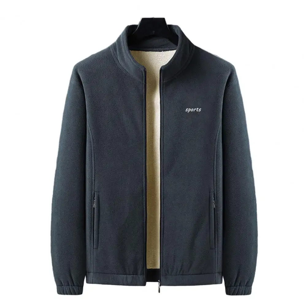

Men Warm Coat Cozy Men's Winter Cardigan Plush Warmth Zipper Closure Stand Collar for Autumn Winter with Pockets Men Outerwear