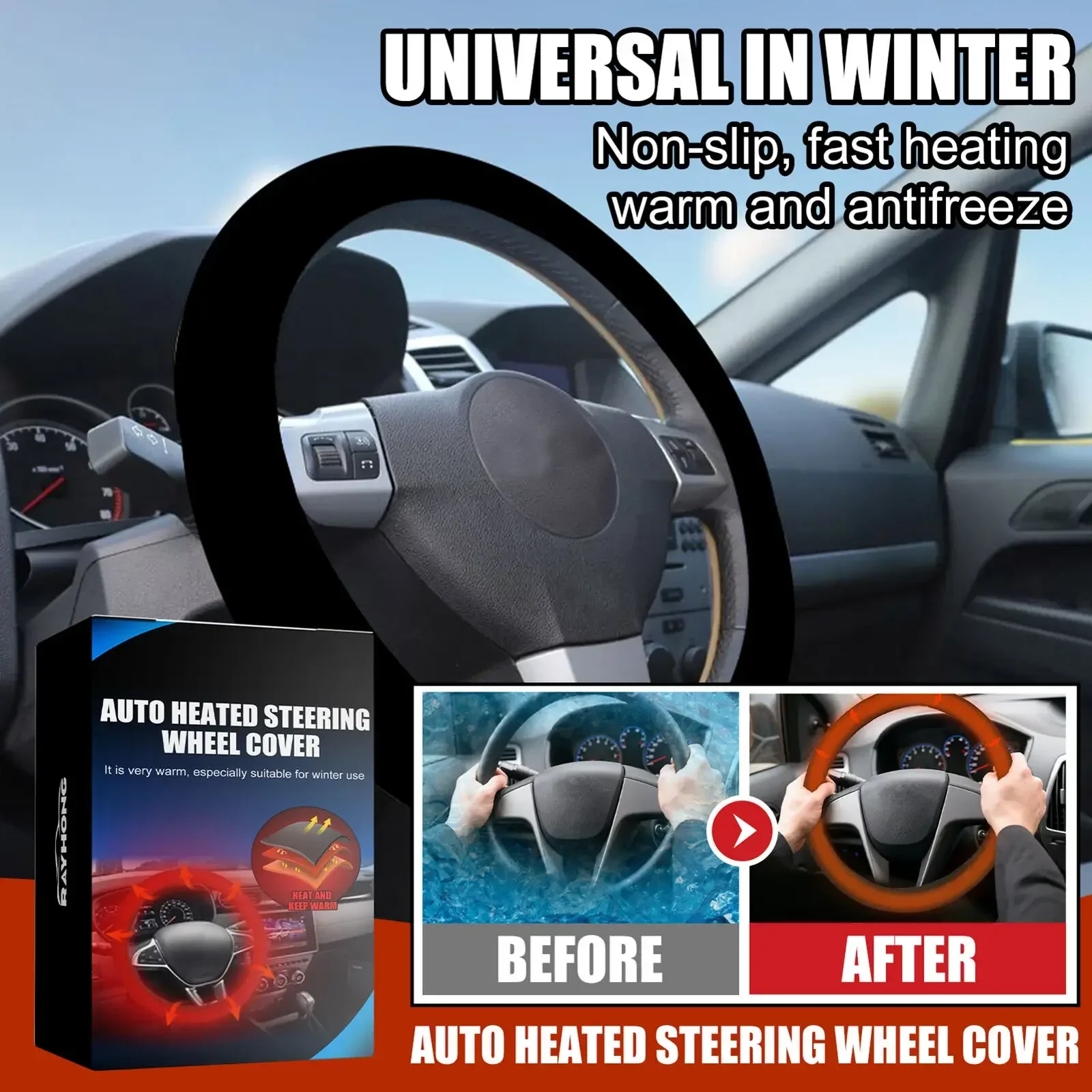 2025 Upgraded Heated Steering Wheel Cover Wireless Rechargeable, Anti