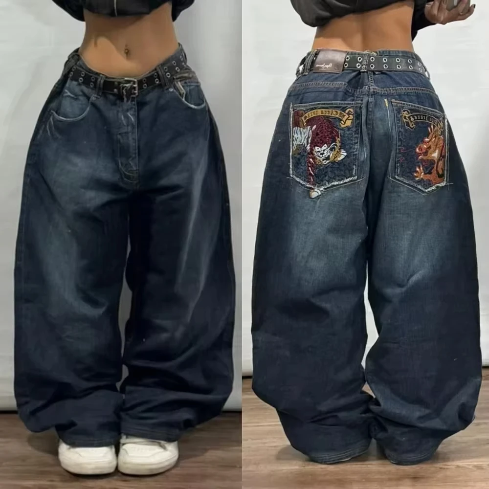American Fashion Joker Washed Vintage Loose Jeans Women Street Y2K New Hip Hop Old Oversized Wide-leg Pants Unisex Mopping Jeans 4