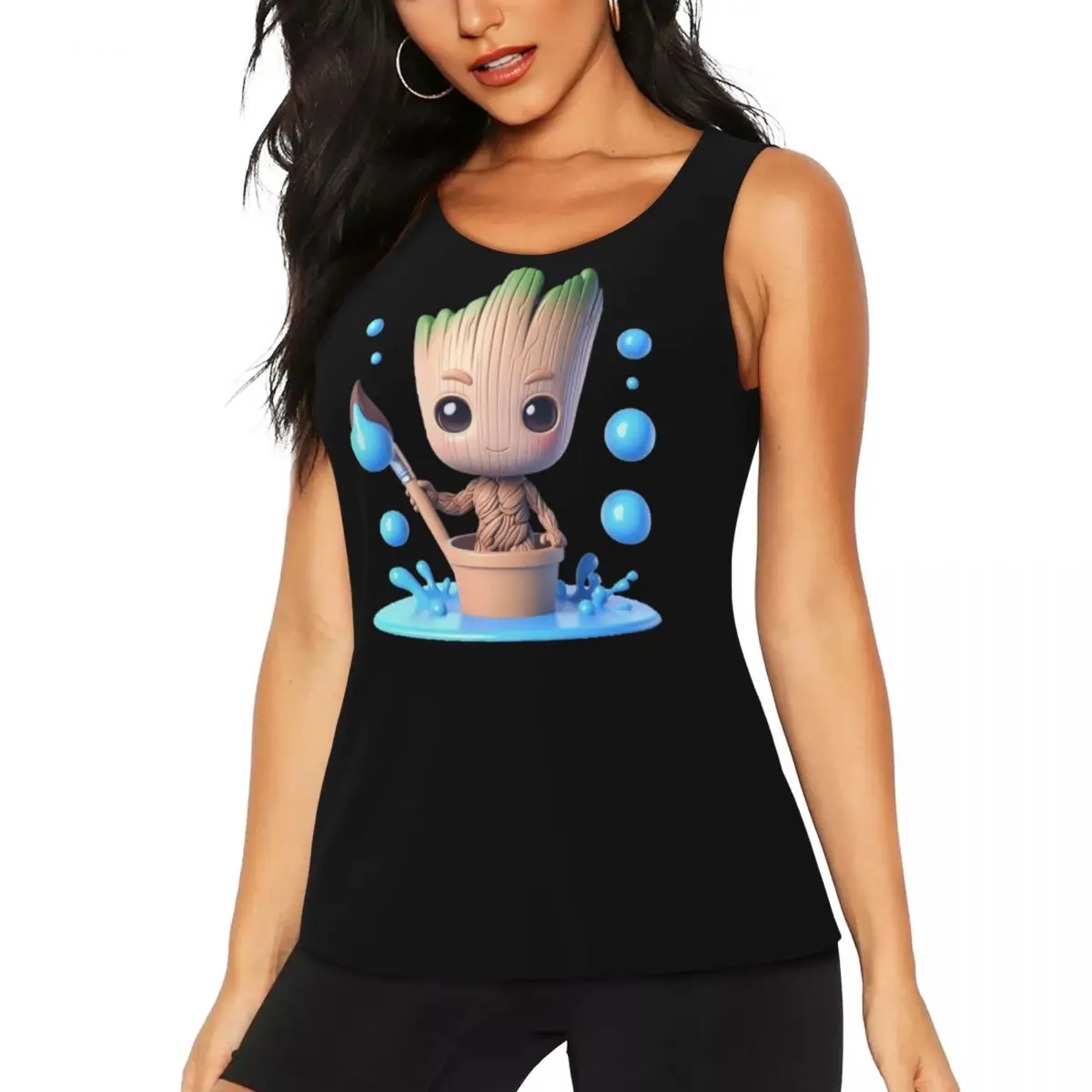 Fashion Anime Action Groot Character Workout Tank Tops Women Cool-Dry Sleeveless Yoga Shirts