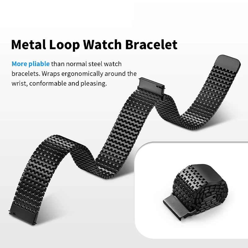 Fullmosa 18mm 20mm 22mm Stainless Steel Watch Band Loop Magnetic Clasp Watch Strap for Garmin/Huawei GT/Samsung Galaxy Watch