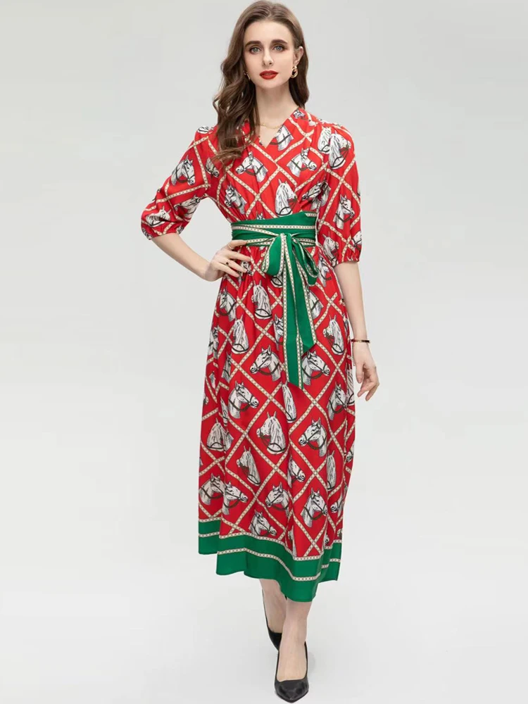 Equestrian Print Pattern Women Long Robe