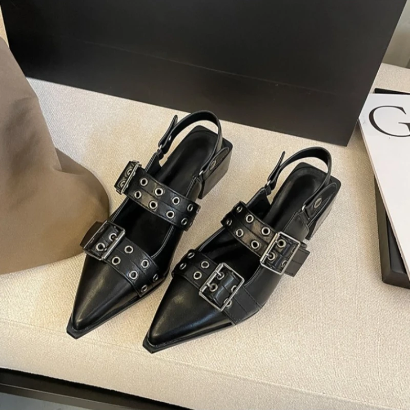 Women Slingback Sandals women slingback sandals women high heels shoes women flat shoes Women's Low Heel Buckle Fashion Women's Flat Shoes Slingback Pointed Toe Casual Sandals Mules High Heels