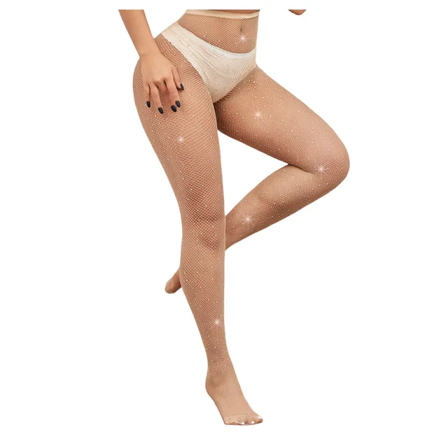 Plus Size Glitter Thigh Highs Sparkly Fishnet Stockings Rhinestone