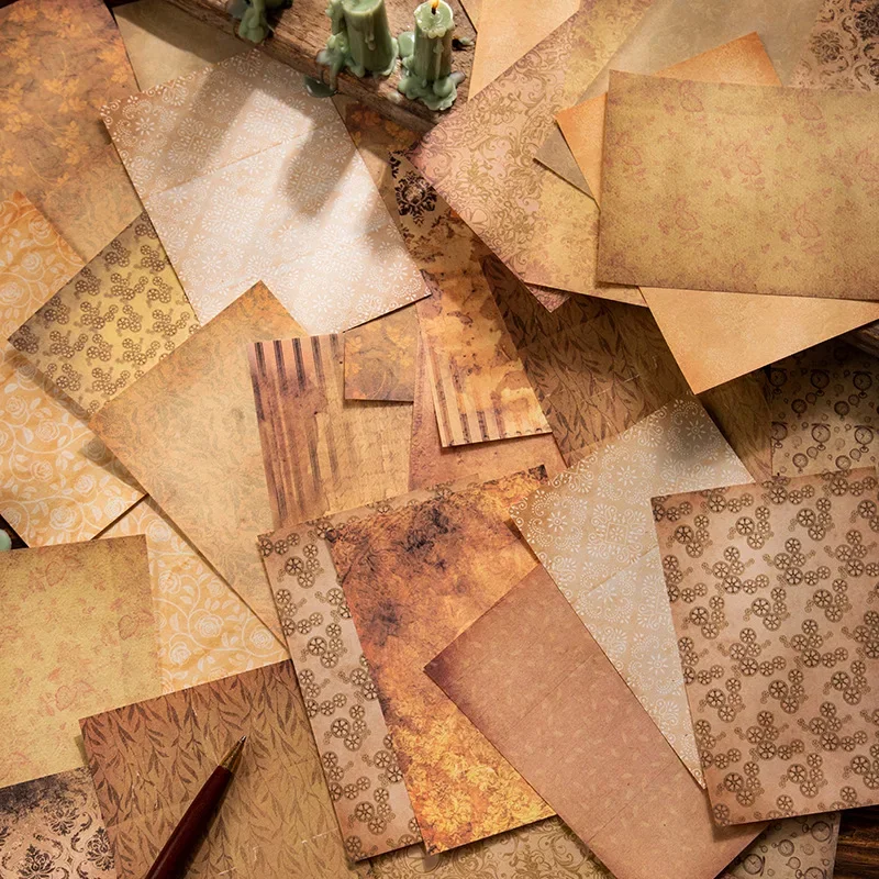 60 sheets Material paper leaf coffee stain flower notes vintage old diary DIY decorative base retro literary art 6 styles 3