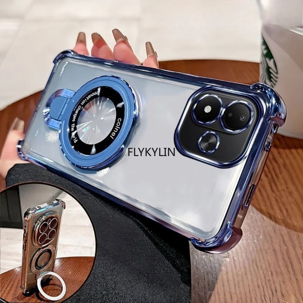 Shockproof Magnetic Bracket Plating Phone Case with Soft Cover