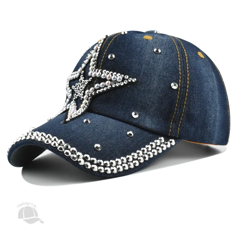 

Golf cap women Rhinestone Decorated Cowboy Baseball Cap Fashion Love Pentagram Hot Drill Hundred Take Sunshade Duck Tongue Hats