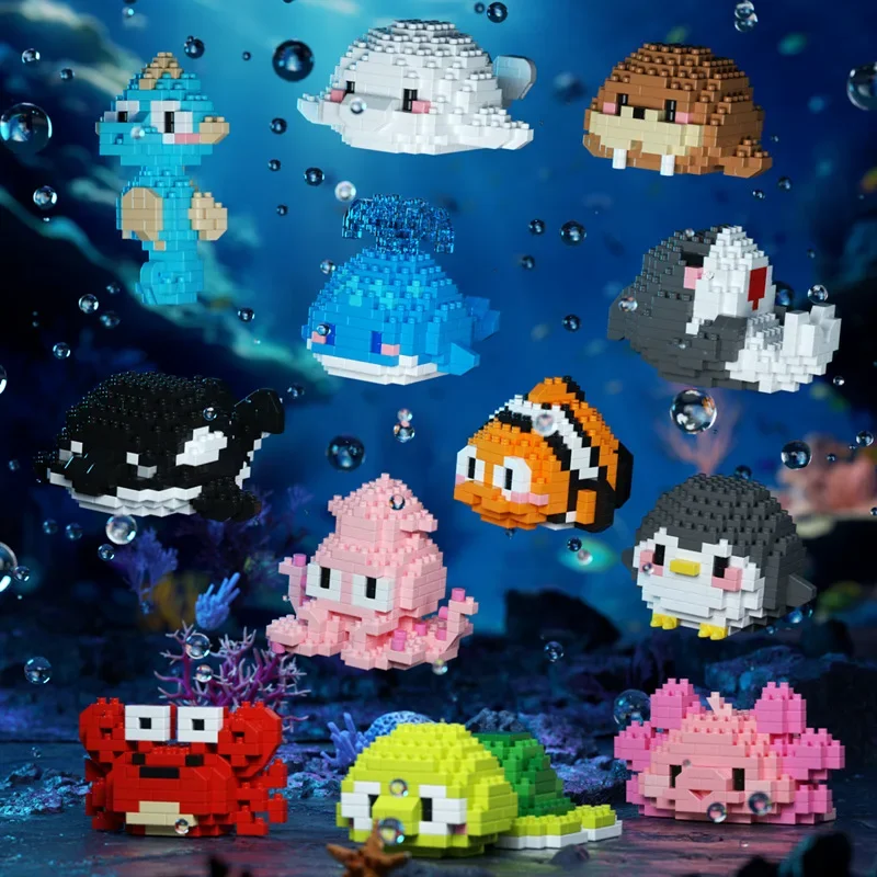 Marine Organism Micro Building Blocks Sea Turtle Killer Whale Beluga Walrus Penguin Mini Brick Figure Toys For Christmas Gift 5