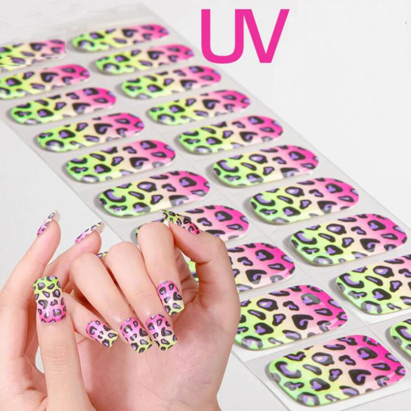 Semi Cured Gel Nail Stickers Leopard UV Light Nail Wraps DIY Slider Manicuring Art Fake Patch Press On Nails U&ntilde;as