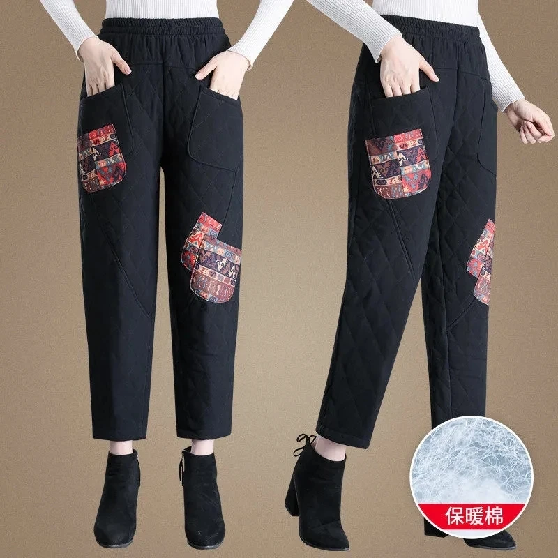 

Женские хлопковые брюки, зимние теплые свободные повседневные брюки с высокой талией, винтажные Стеганые Брюки с карманами, новинка 2022
