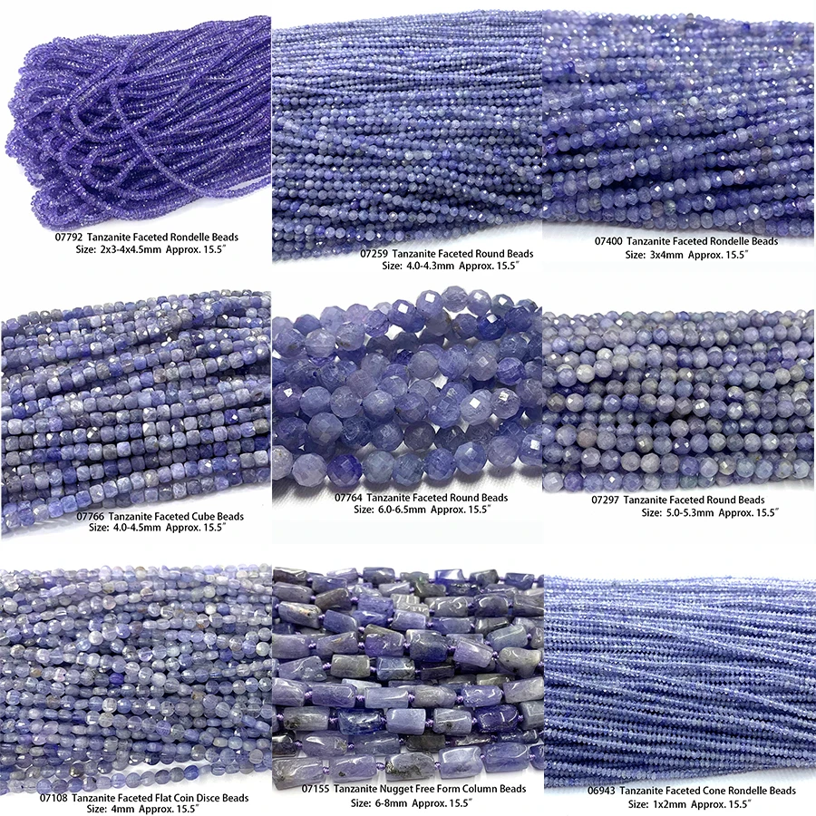 Veemake Tanzanite Naturale Sfaccettato Rotondo Bordo Rondelle Cubo Grezzo Minerale Moneta Disco Perline