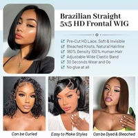 Perruques sans colle cheveux humains pré plumés pré coupés Wear and Go 5X5 HD dentelle fermeture Bob perruque droite courte Bob perruque cheveux humains pour les femmes 4
