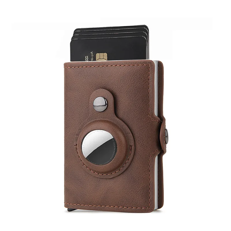 Wallet Leather Case for Airtag Apple AirTags GPS Tracker Men's Air Tag Wallet Money Clip RFID Blocking Credit Card Holder
