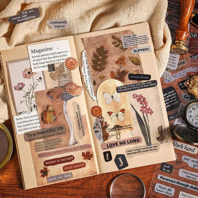 Journamm 6 개/갑 빈티지 편지 애완 동물 스티커 DIY Scrapbooking 용품 콜라주 사진 앨범 장식 정크 저널 라벨 스티커