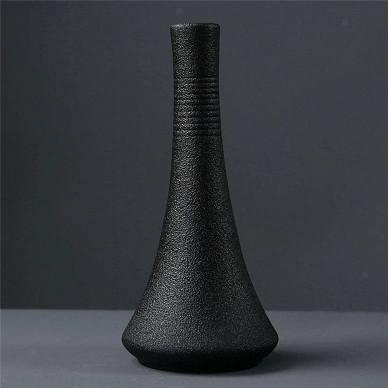 Black Ceramic Small Vase Home Decoration Crafts Desktop Ornament Simplicity Planter Flower Vase for Living Room Garden Decor