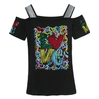 New European Clothes Women's T-shirts Fashion Sexy Off Shoulder Hot Drill Mesh Tops Short Sleeve Summer Elastic Tee - Image 6