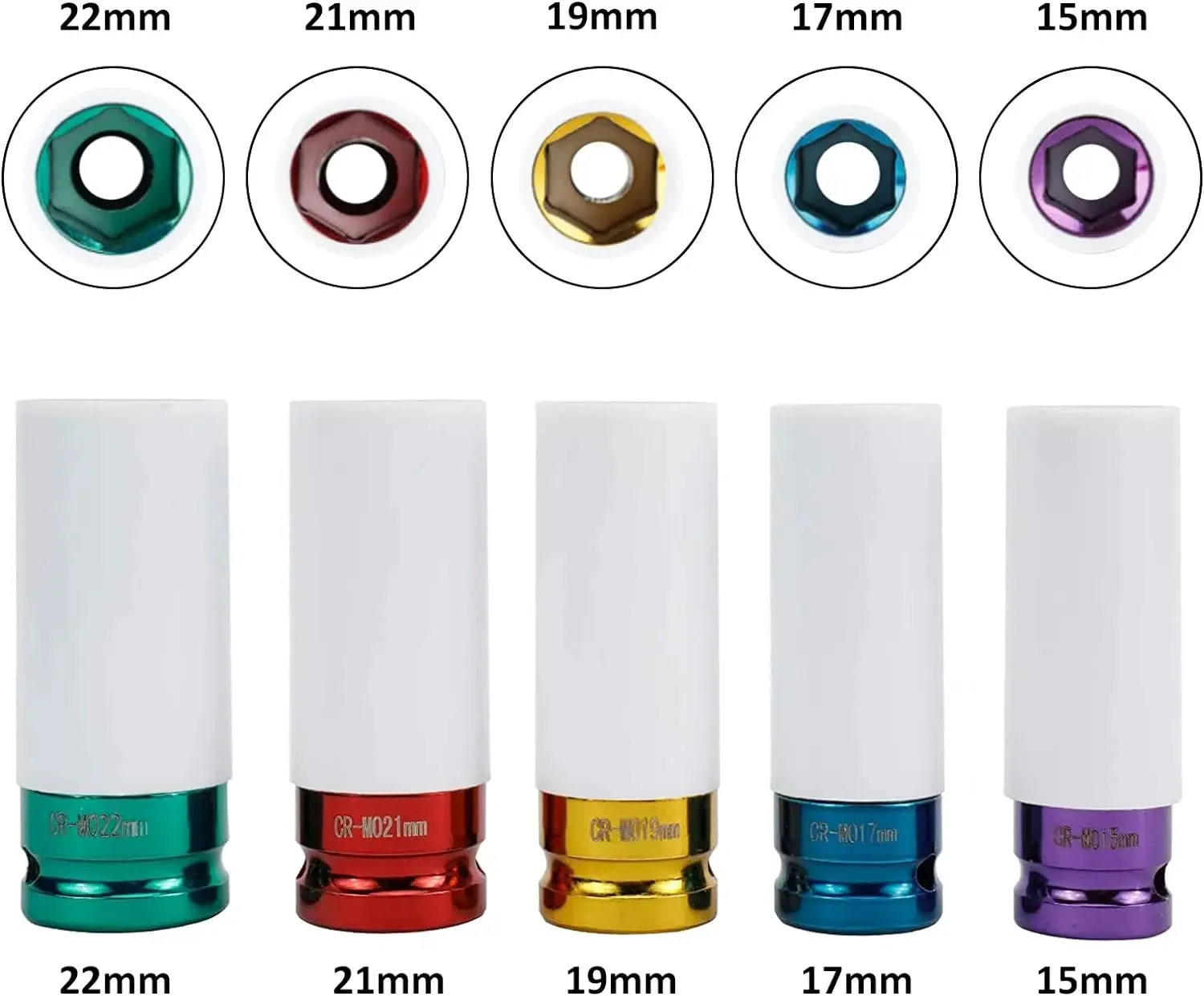 Drive Wheel Protector Impact Socket Impact Sleeve Set Durable Plastic Sleeves 15mm, 17mm, 19mm, 21mm, and 22mm 3