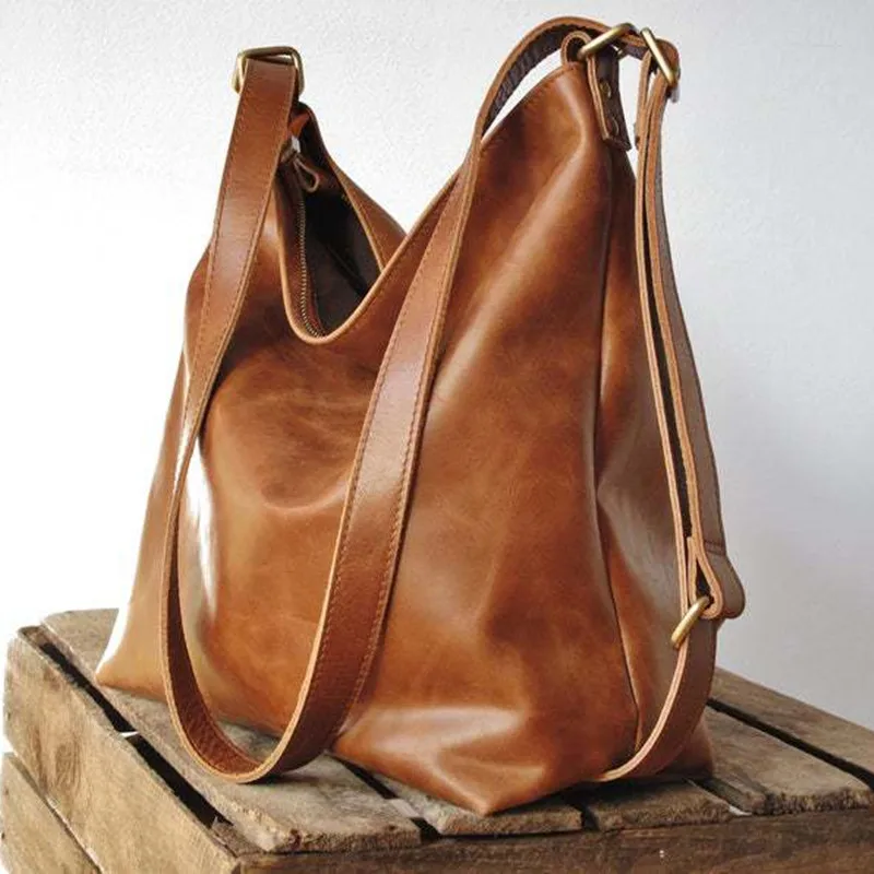 Vintage soft leather women's shoulder bag multifunction backpack large capacity female handbag fashion crossbody bag