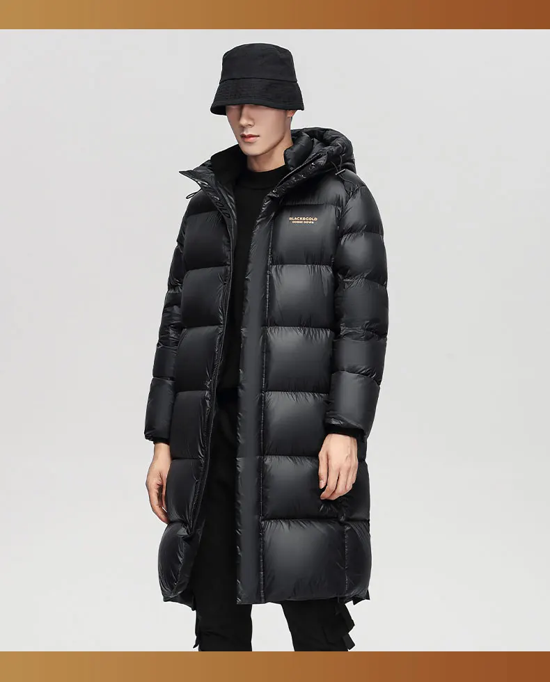 

Мужской зимний пуховик с капюшоном, черный и золотой пух гуся, длинный пуховик с капюшоном, верхняя одежда, 2023