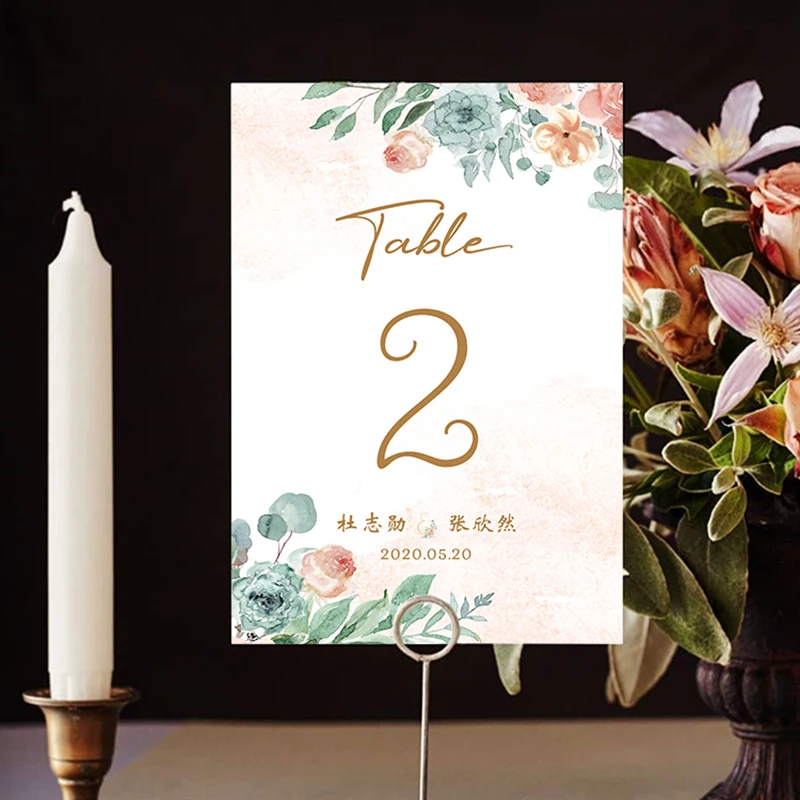 

25pcs Personalised pink flower theme Wedding card Reception Dinner party seat guide table card invite thank you card for guests