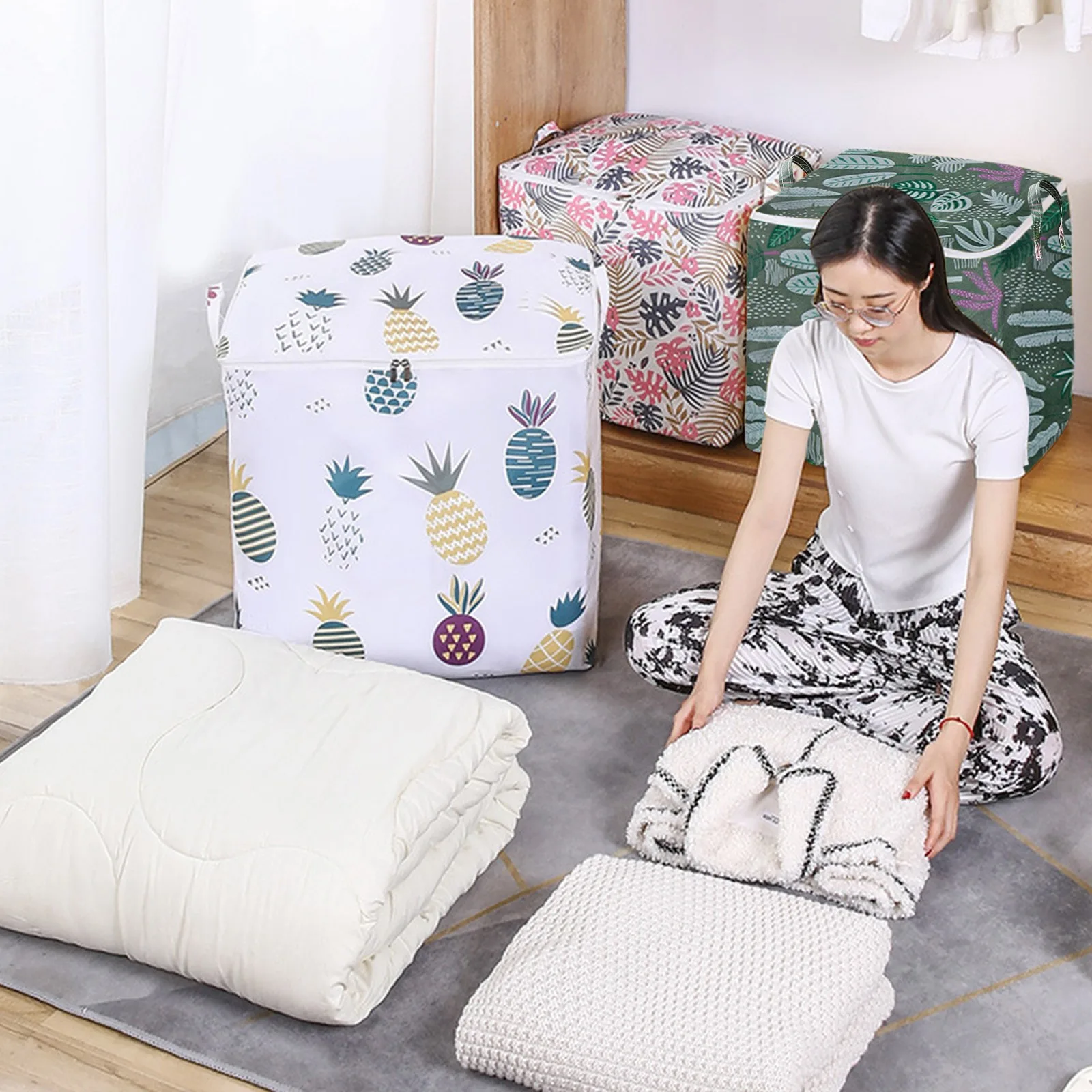 Cartoon Quilt Storage Bag Thicken Waterproof Dustproof Clothes Toy Storage Organizer Wardrobe Organizer Home Supplies