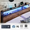 Bed Fram, Queen Size Bed Frame with 2-Tier Storage Headboard, Metal Industrial Style Platform Bed Frame with Charging Station 3