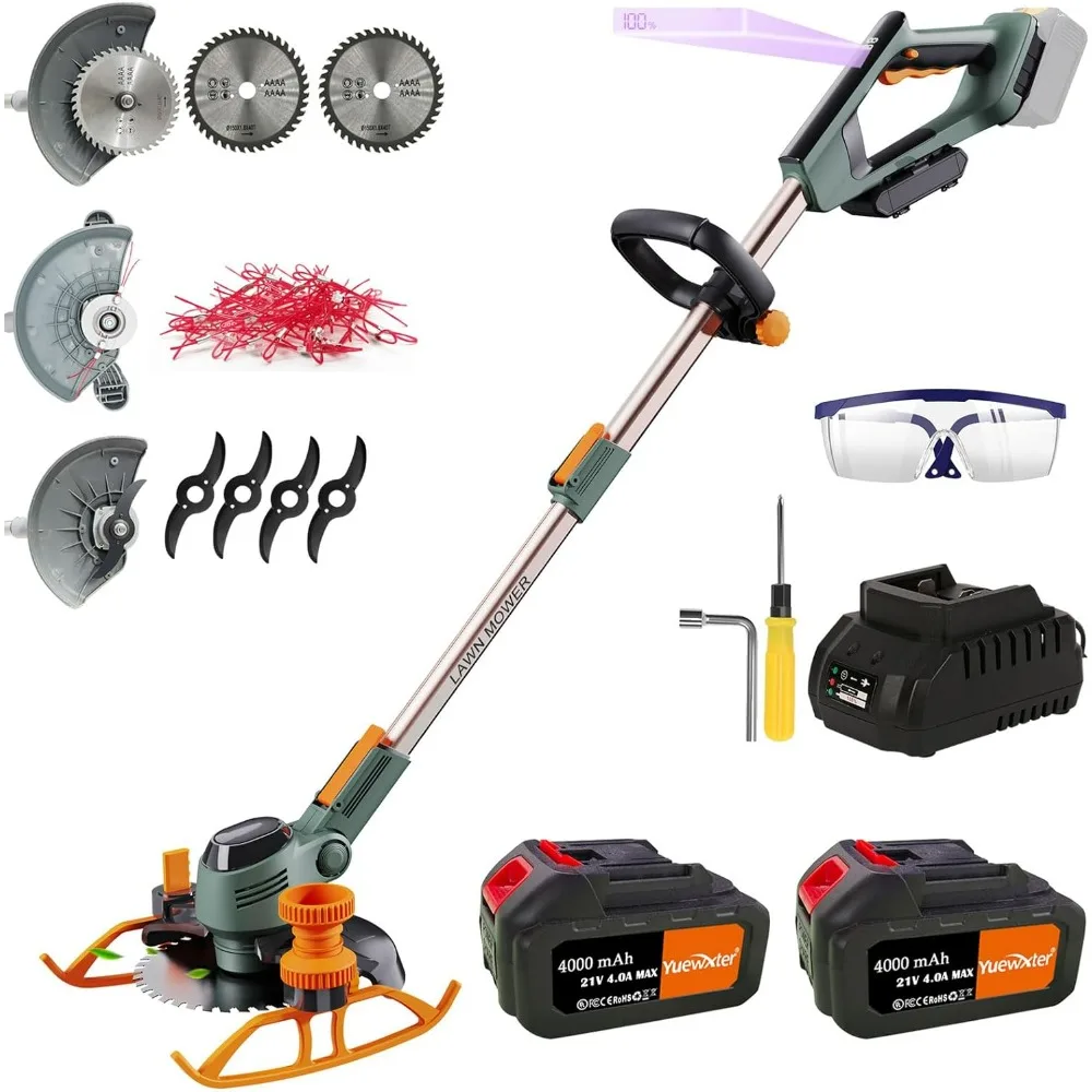 

Electric Weed Wacker, (21V 2x4.0Ah Weed Eater Battery Powered), 3-in-1 Cordless Grass Trimmer/Edger Lawn Tool/Brush Cutter
