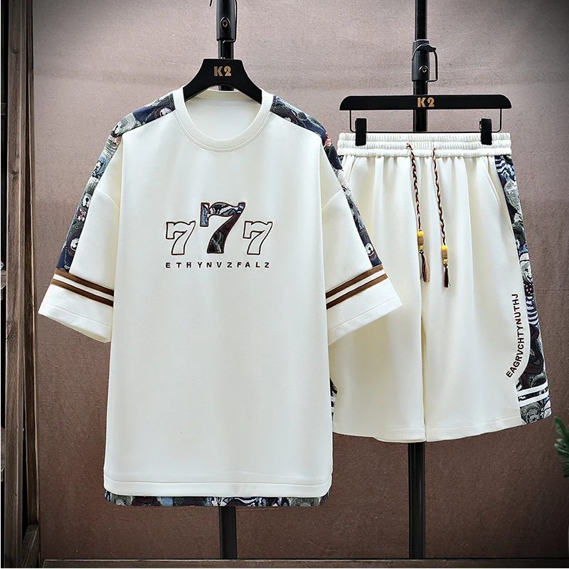 

2024 New Fashion Men Oversized T-shirt Two Piece Men's Shorts Set Short Sleeve Round Street Casual Sportswear Shorts Polo Summer