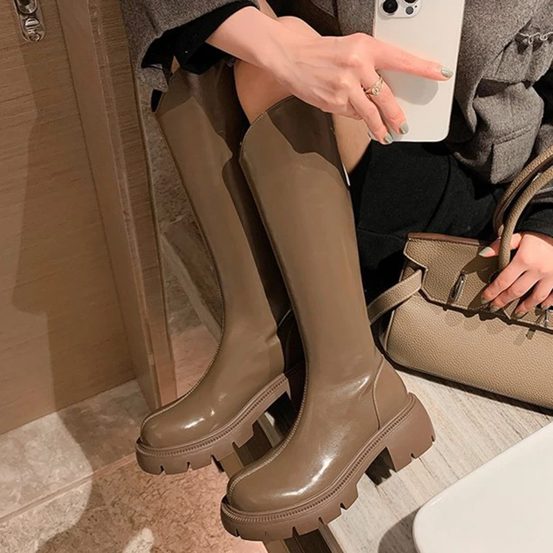 Fashionable Women's Thick-heeled Knight Boots New Thick-soled High Boots Zipper Knee-high Boots Autumn And Winter Trendy Shoes
