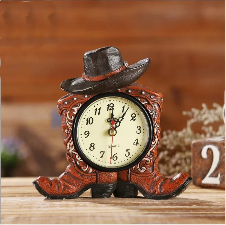 

Western Denim Pairs of Boots Clock Decoration Home Wine Cabinet Cafe Bar Crafts Decoration