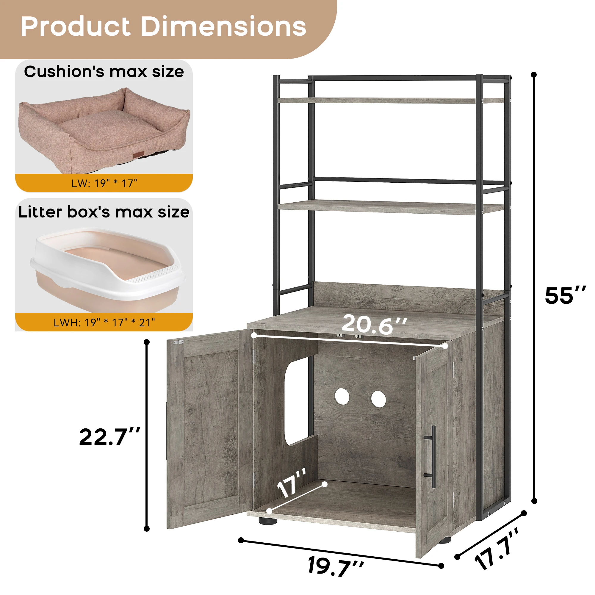 Cat Litter Box Enclosure with Shelf Storage-Versatile Cat Furniture, Enclosed Sanctuary, Enhanced Privacy