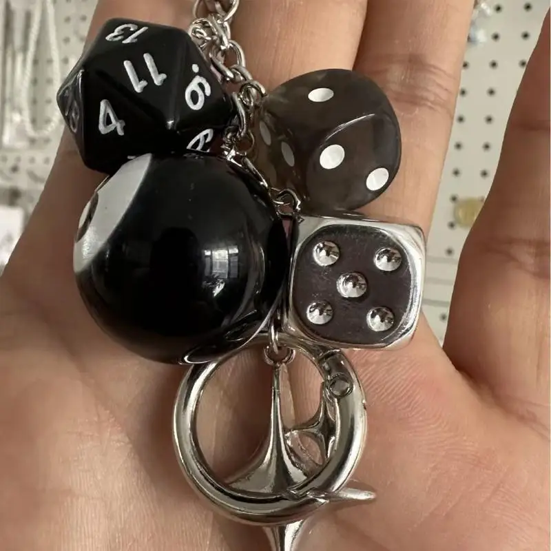 Punk Hiphop Black Dice No. 8 Billiards Keychain Y2K Lucky Dice StarburstPendant Bag CharmsHangings Ornament Accessories
