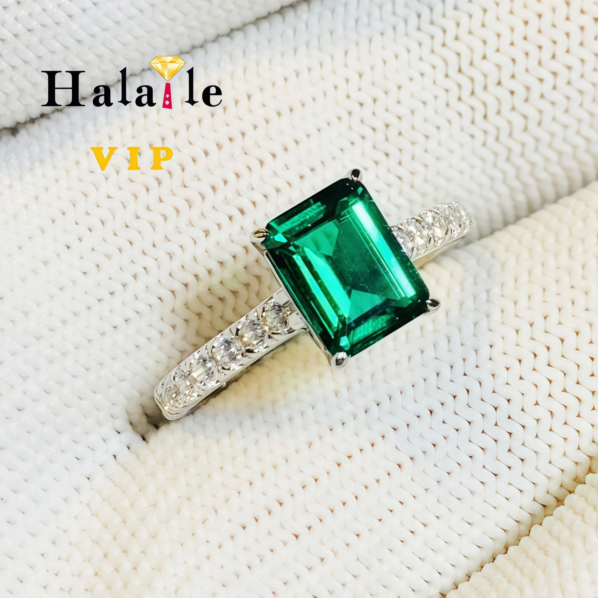 Halaile 5*7mm 1CT 잠비아 에메랄드 반지 실험실에서 재배한 S 여성용 스파클링 파인 쥬얼리 웨딩 발렌타인 데이 선물