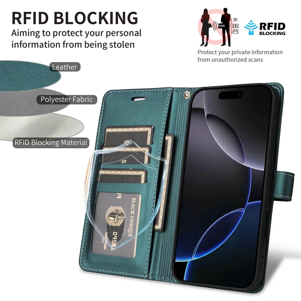 Luxury Leather Wallet Case - 6-Card Holder Flip Cover