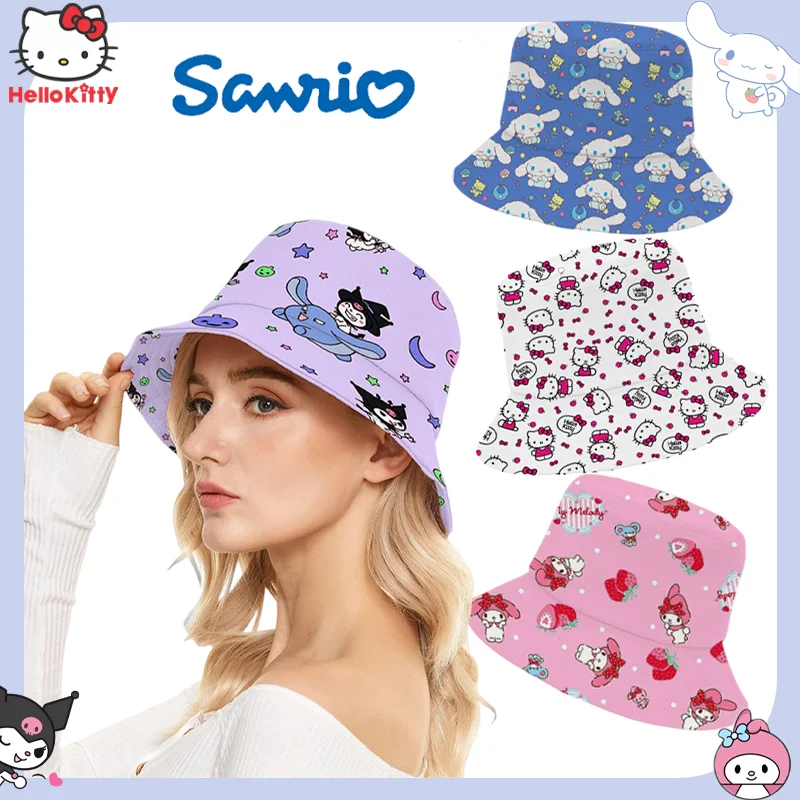 

Рыбацкая шляпа Sanrio Kawaii Hello Kitty, аниме Kuromi My Melody Cinnamoroll, уличная повседневная шляпа от солнца с большими полями, панама