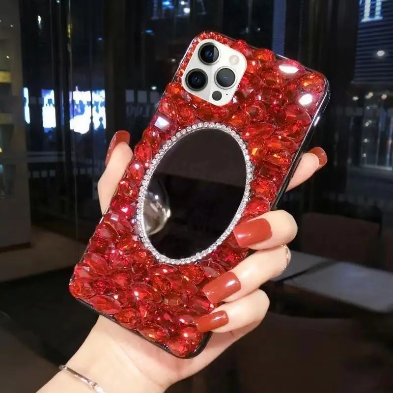 

Luxury New Gemstone Inlaid Rhinestone Mirror Phone Case For Samsung Galaxy S8 S9 S10 S20 Plus S21 FE S22 23Ultra Note20 10 Cover
