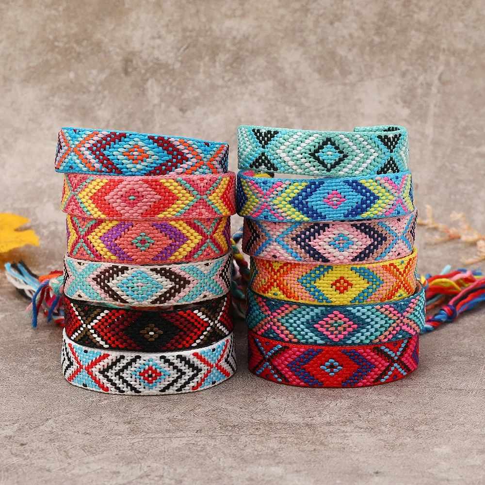 Bohemia Simple Colorful Nepalese Fringe Bracelet For Women Rhomboid Linen Hand-Woven Bracelet Fashion Jewelry Friendship Gift