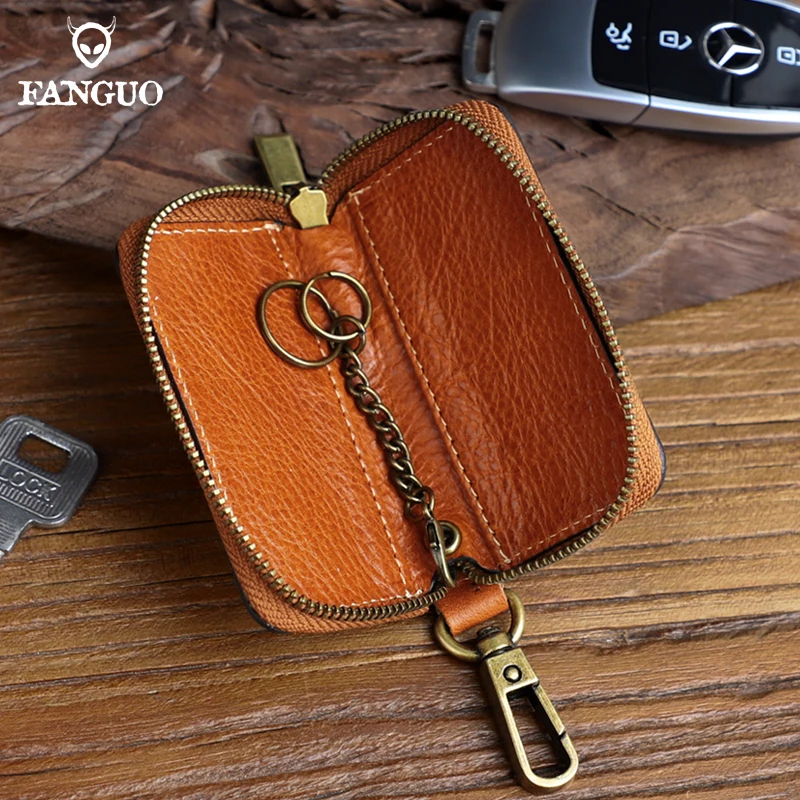 Portable Key Wallet Handmade Genuine Leather Smart Key Slot