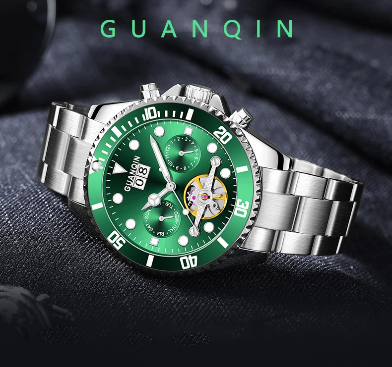 GUANQIN Orologio meccanico automatico originale da uomo, 42 mm, quadrante grande, scheletro, data, settimana, orologi da polso da uomo di lusso di alta marca_voghion.com