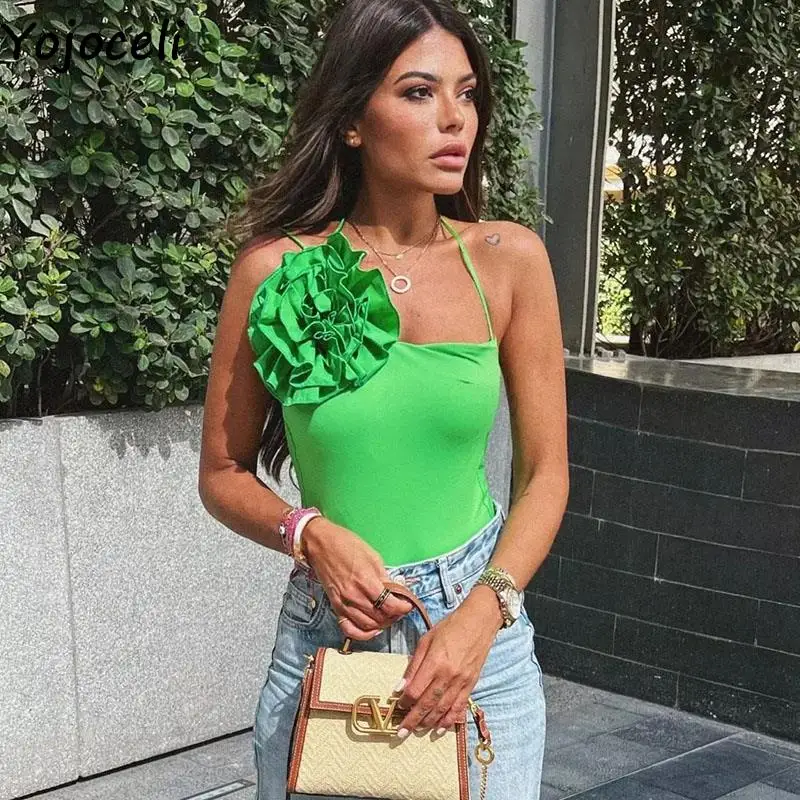 

Yojoceli Summer women sleeveless floral bodysuit Slim fitness beach casual jumpsuit romper Casual halter cool romper tops